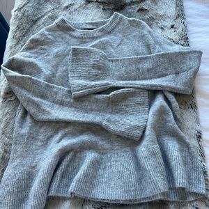 Olivaceous Cozy Gray Peplum Sweater with Bell Sleeves